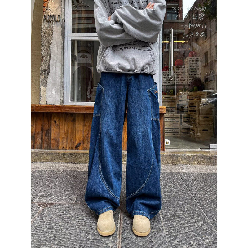 American style jeans, men's trendy straight trousers