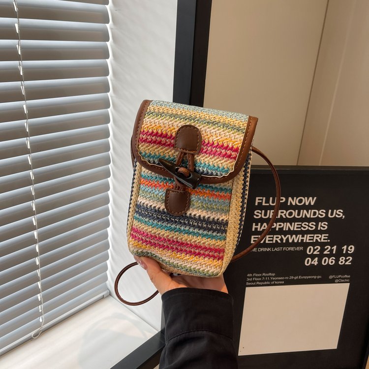 Handmade straw woven bag for women 2024 new trendy fashion simple niche crossbody bag summer versatile mobile phone bag