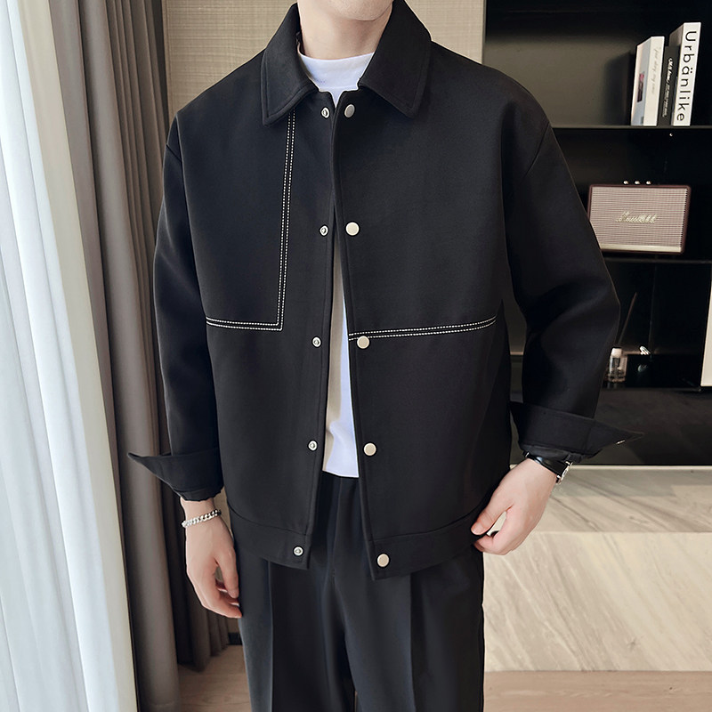 Light mature style high-end woolen topstitched loose Korean style coat and jacket for men