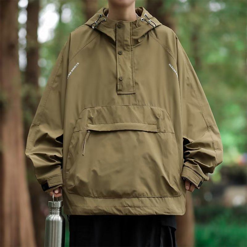Spring new men's and women's workwear large hooded tops with zipper pockets, pullovers, casual jackets