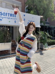 Korean colorful striped layered tassel thickened tank top