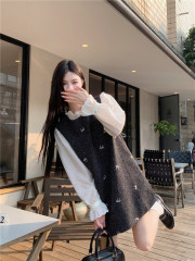 Heavy Industry Xiaoxiangfeng Embroidered Bow Round Neck Celebrity Thousand Gold Vest Dress