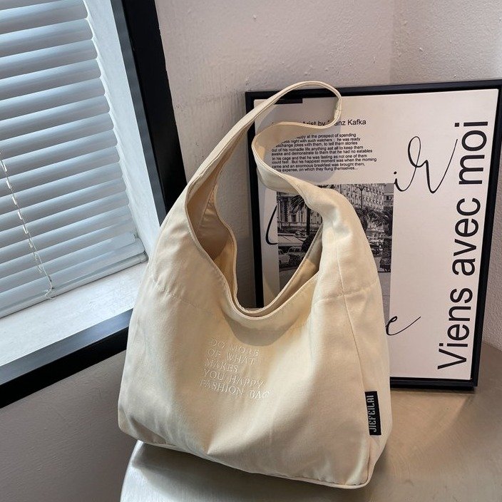 College student class commuting bag women's new spring and summer large-capacity canvas shoulder bag armpit bag tote bag