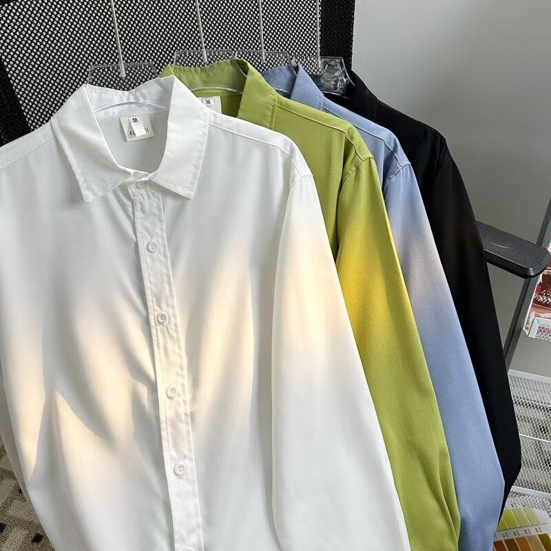 High quality summer men's ice silk shirt loose single breasted long sleeve shirt