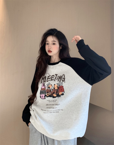 Autumn new women's sweatshirts loose Korean style thin women's hoodless raglan long-sleeved tops trendy