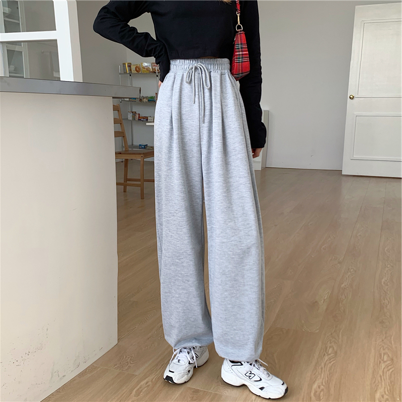 Early autumn new casual sports pants thin loose wide leg pants for women with leg binding