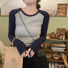 Early autumn new versatile slim fit contrasting raglan long-sleeved inner top base T-shirt