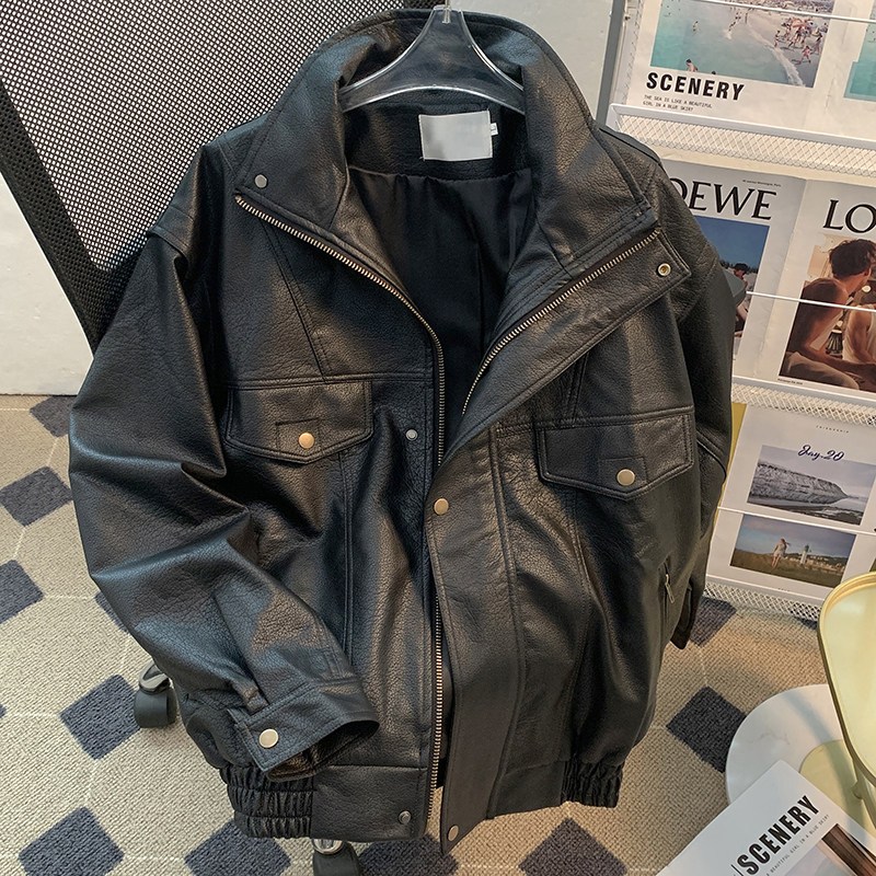 American high street leather jacket for men Korean style trendy loose versatile and handsome autumn and winter ins top