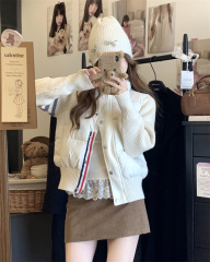 Korean college-style design splicing knitted unique stand-up collar lightweight cotton jacket