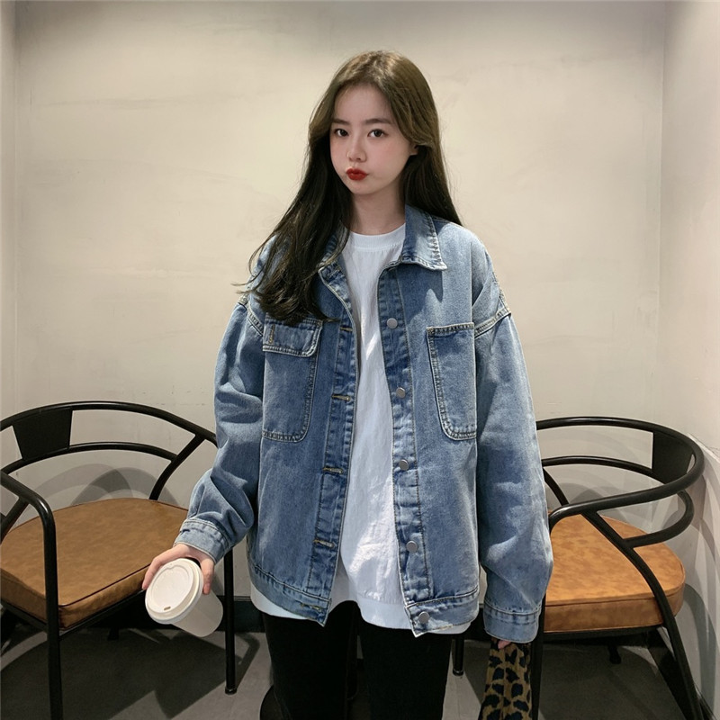 Washed retro loose versatile short denim jacket female student top jacket