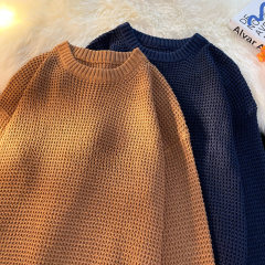 Spring and Autumn Sweater Men's Large Hole Knitted Sweater Korean Style Loose Solid Color Bottoming Casual Sweater