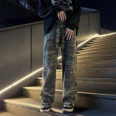 American hiphop pants high street fashion brand camouflage logging overalls men's vibe denim wide leg pants