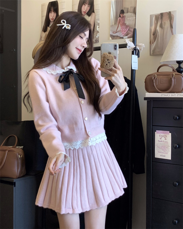 New French style pink temperament skirt suit