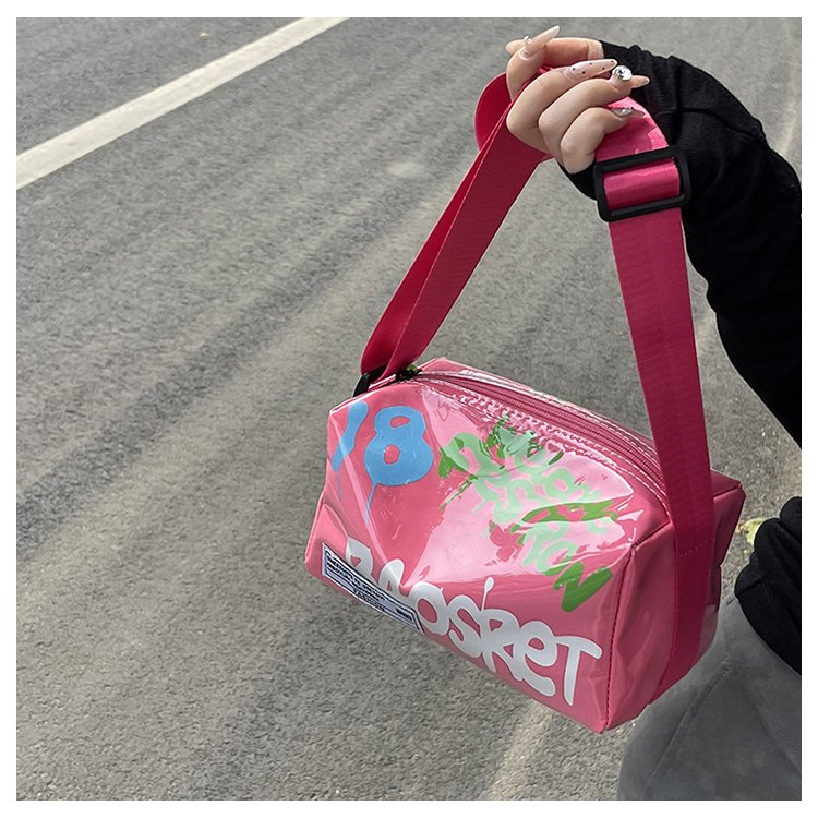 Niche pink sweet and cool girl crossbody bag for women 2024 summer new forest style casual versatile graffiti shoulder pillow bag