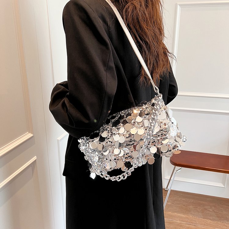 High-end small fragrance sequin handbag women's new Korean version trendy fashion single shoulder messenger bag evening bag