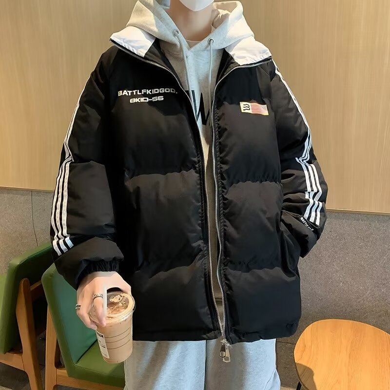 Cotton coat men's Korean style trendy high street handsome striped color matching winter ins cotton coat