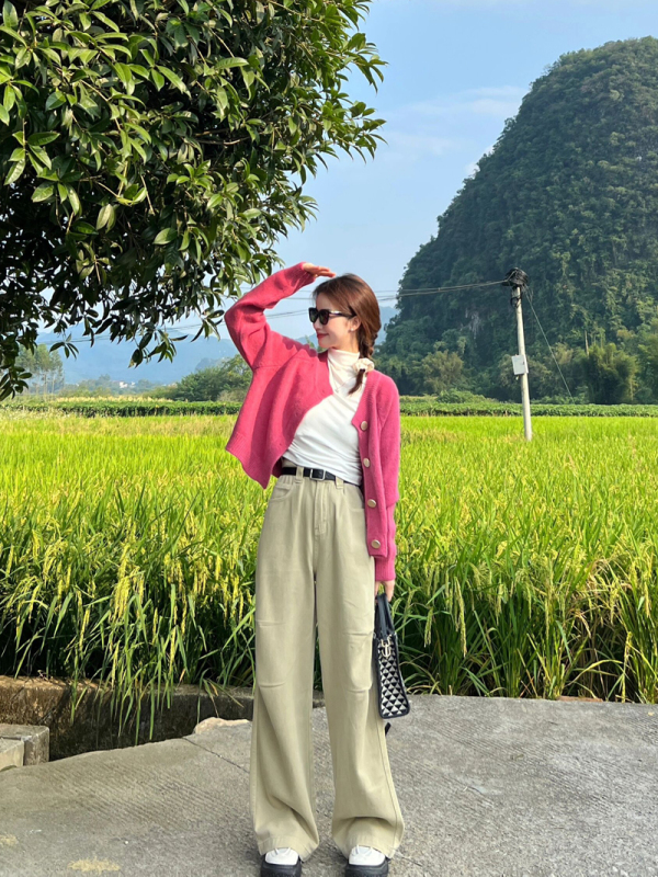 Korean style gentle temperament gold button short knitted cardigan top sweater jacket