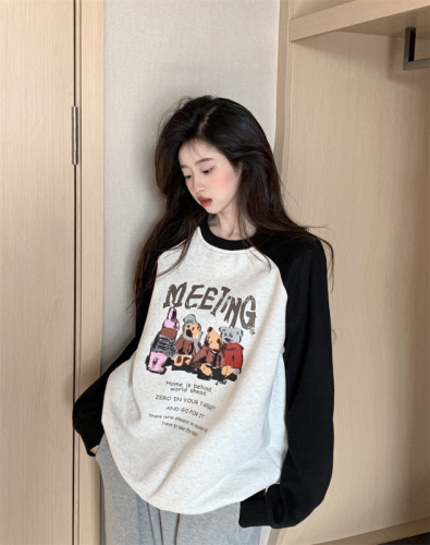 Autumn new women's sweatshirts loose Korean style thin women's hoodless raglan long-sleeved tops trendy