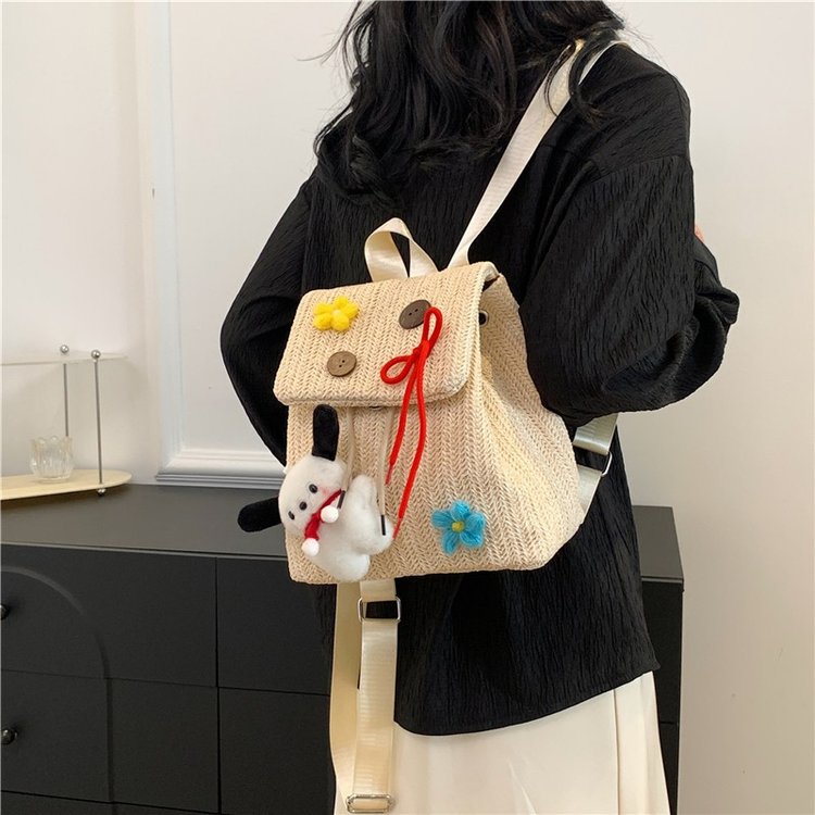 Summer Popular Straw Large Capacity Student Backpack Bag Women's Fashion Casual Woven Backpack 2024 New School Bag