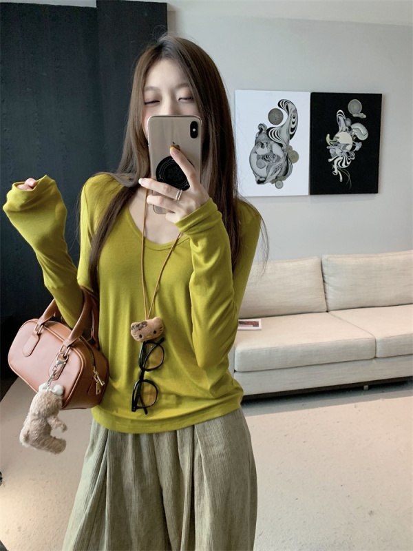 Nude facial mask Australian Tencel wool lightweight long-sleeved T-shirt round neck top