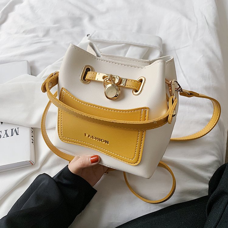 Contrast color handheld small bag 2024 new trendy fashion crossbody bag women's bag spring versatile texture single shoulder bucket bag