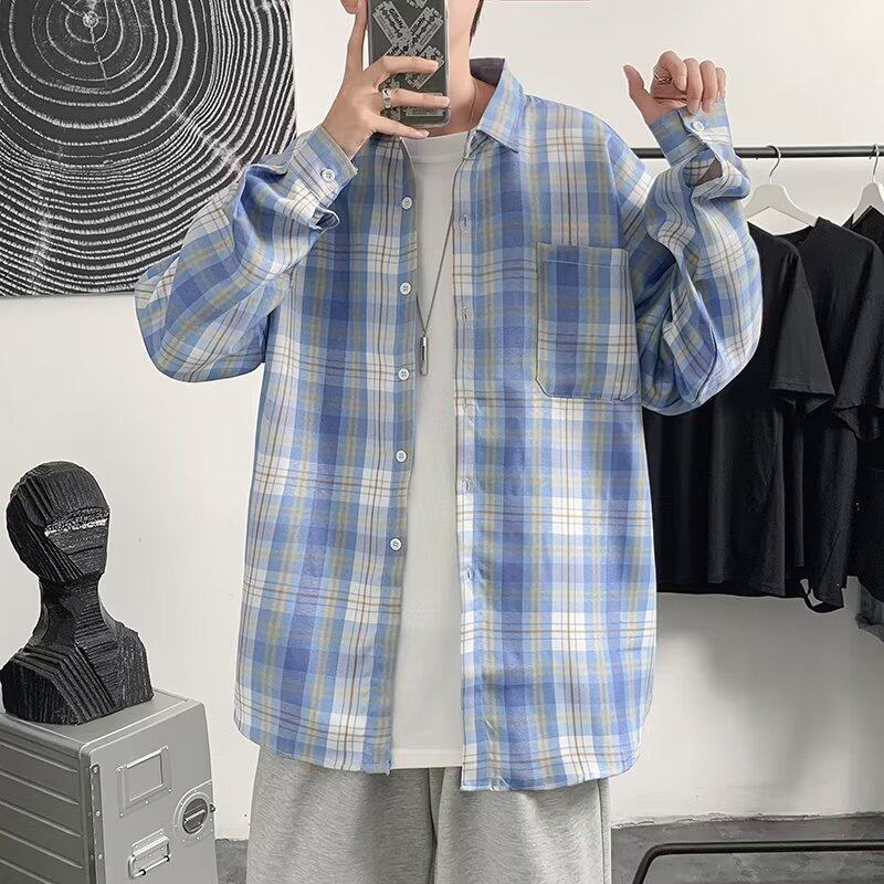 New Spring and Autumn Plaid Shirt Men's Long Sleeve Hong Kong Fashion Brand Loose and Versatile Trendy Jacket