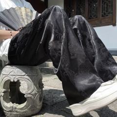 Chinese style men's casual pants ice silk dragon embroidered silky Tang suit straight trousers