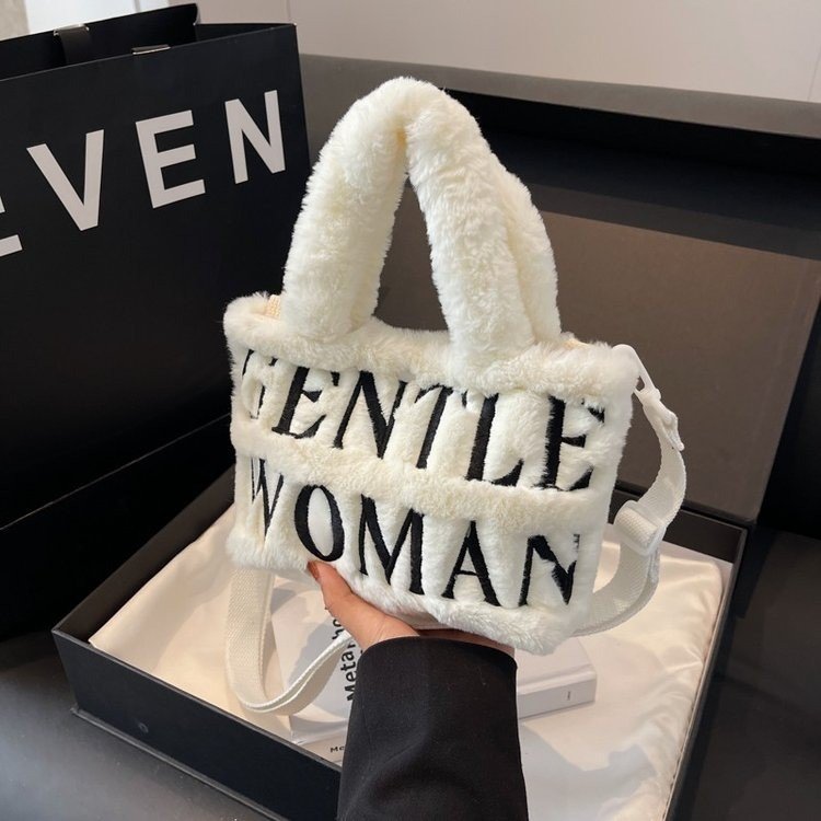 Cross-border Thai Gentle Woman cute plush handbag new embroidered letter shoulder bag