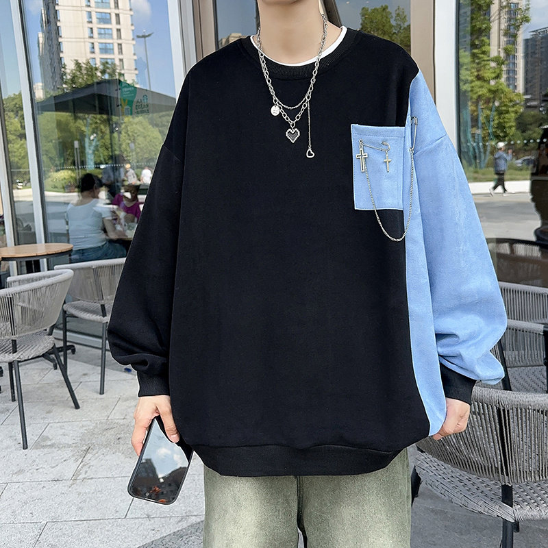 Spring new style Japanese trendy brand patchwork sweatshirt niche design contrasting color jacket