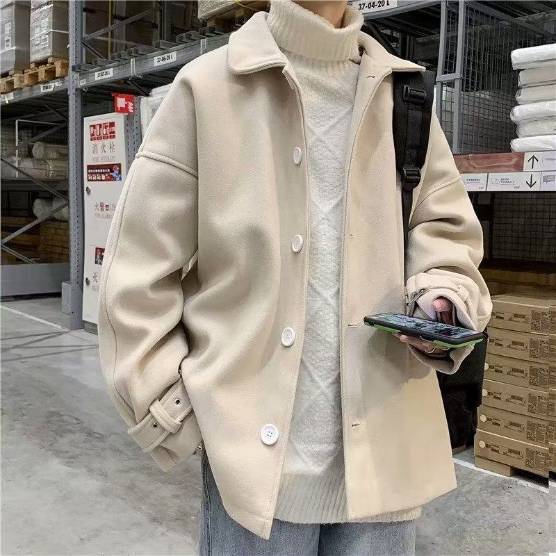 Autumn and winter woolen coat men's Hong Kong style loose work jacket top Korean style trendy Japanese style