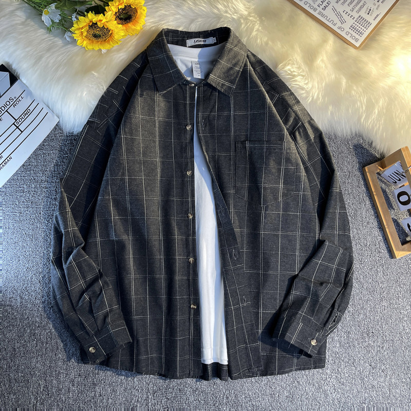 Hong Kong style men's loose long sleeve shirt