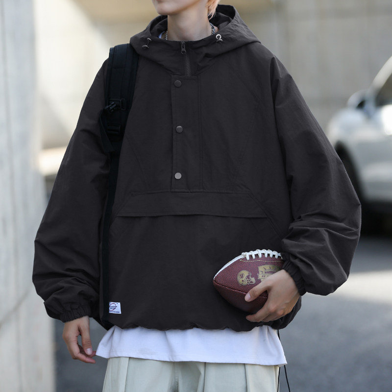 Spring and Autumn Jacket Men's Design Half-Zip Pullover Hoodie Japanese Retro Casual Jacket