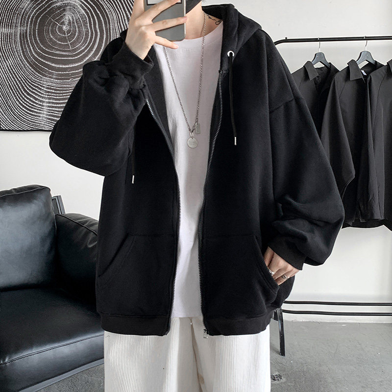 Spring and autumn trendy brand ins hooded simple sweatshirt for men and women, trendy Korean style velvet cardigan casual jacket