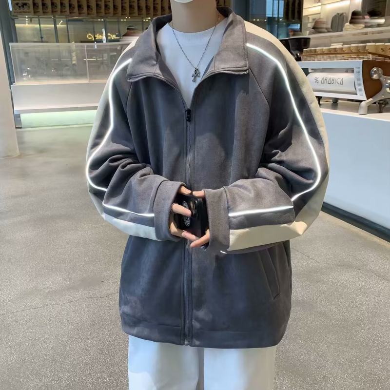 Suede lapel casual jacket men's spring and autumn trendy brand jacket handsome men's baseball uniform
