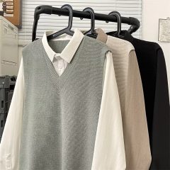Autumn and winter new men's fake two-piece shirt sweater popular pullover sweater