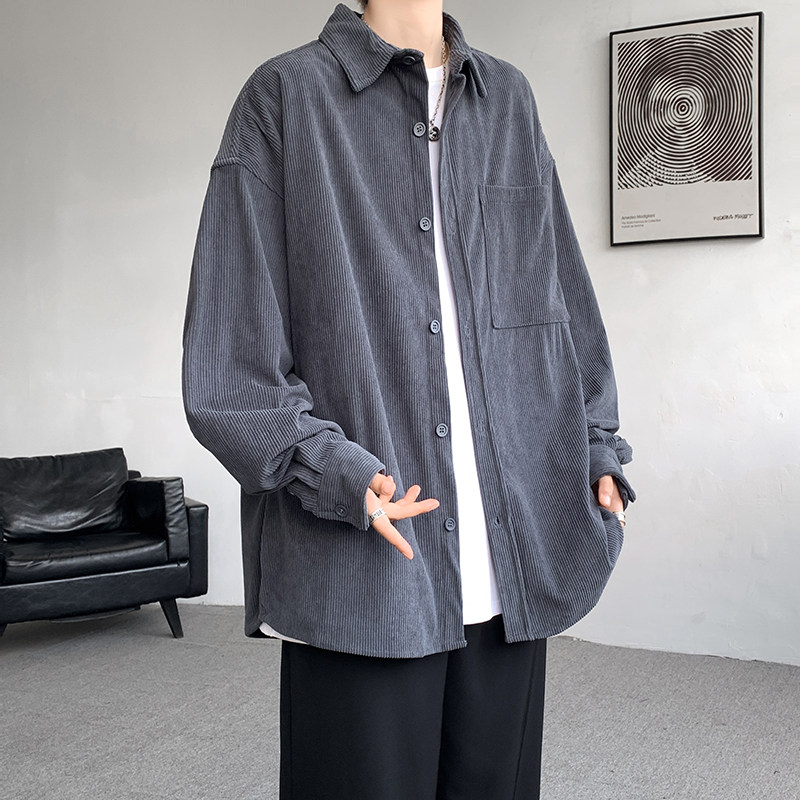 Corduroy shirt extra large size retro autumn and winter lapel long-sleeved top solid color jacket