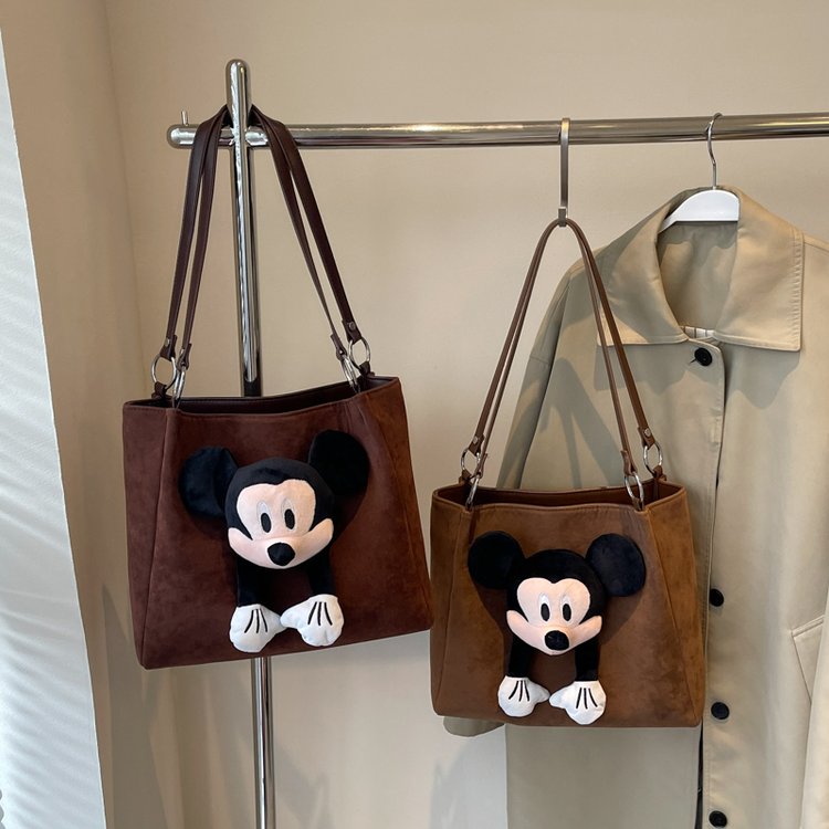 Autumn and winter popular suede Mickey Cartoon Tote bag for women 2024 new large capacity casual work shoulder bag for women