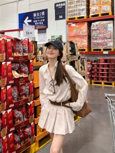 New Striped Shirt Collar Dress Women's Long Sleeve Casual Fashion Waist Dress