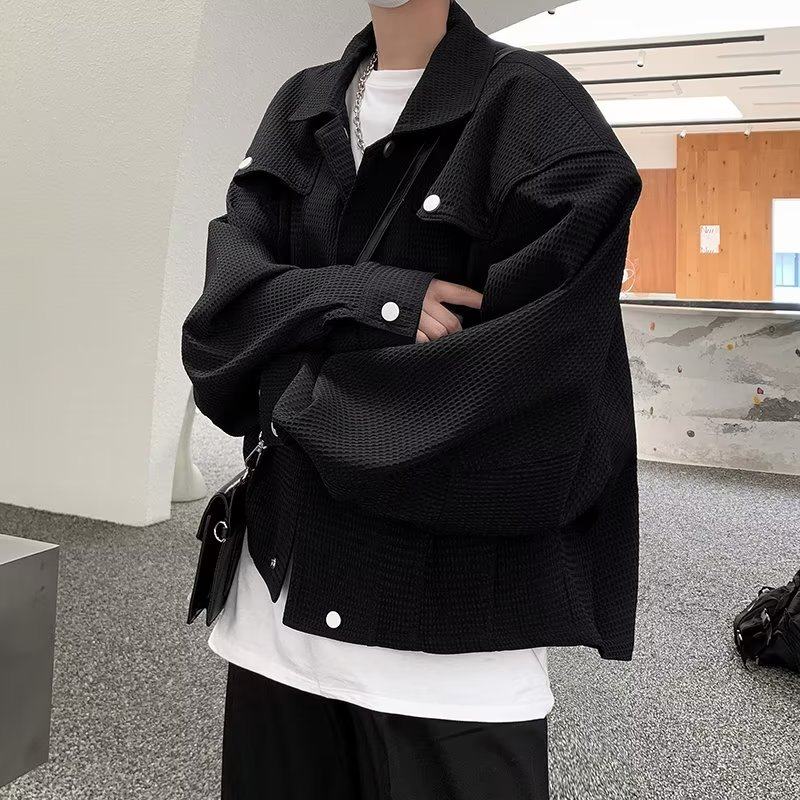 Spring and Autumn ins jacket new style simple long-sleeved trendy men's Japanese standard square collar Harajuku outer wear