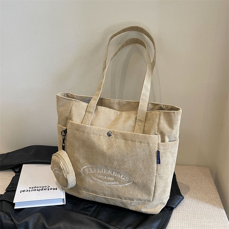 Corduroy bag women's large capacity 2024 new autumn and winter versatile shoulder bag texture high-end commuter tote bag