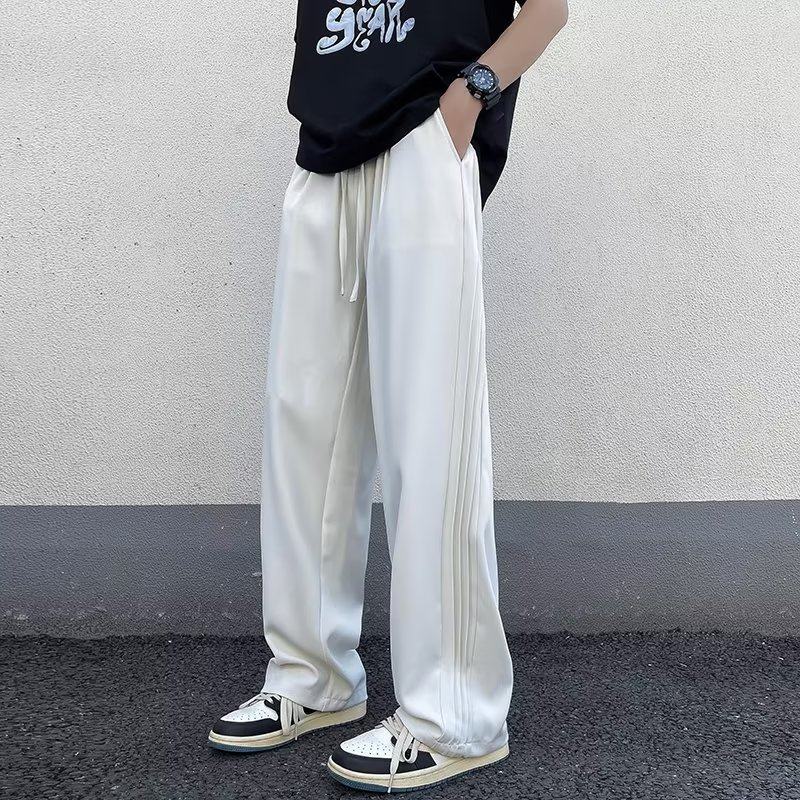 Pants men's thin pleated ice silk trousers drape loose straight casual trousers