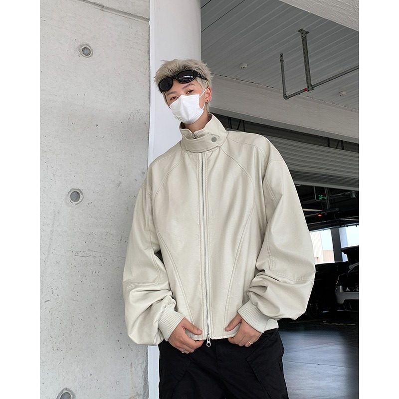 American retro pu leather motorcycle leather jacket for men