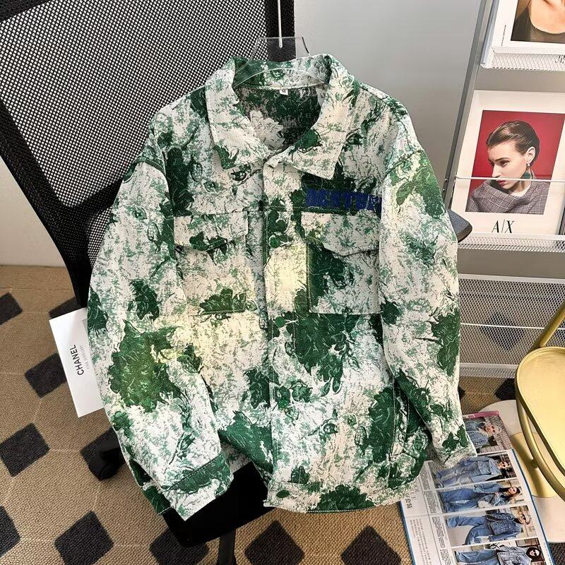 American autumn and winter trendy brand jacquard embroidery craft lapel jacket men's loose casual couple work jacket