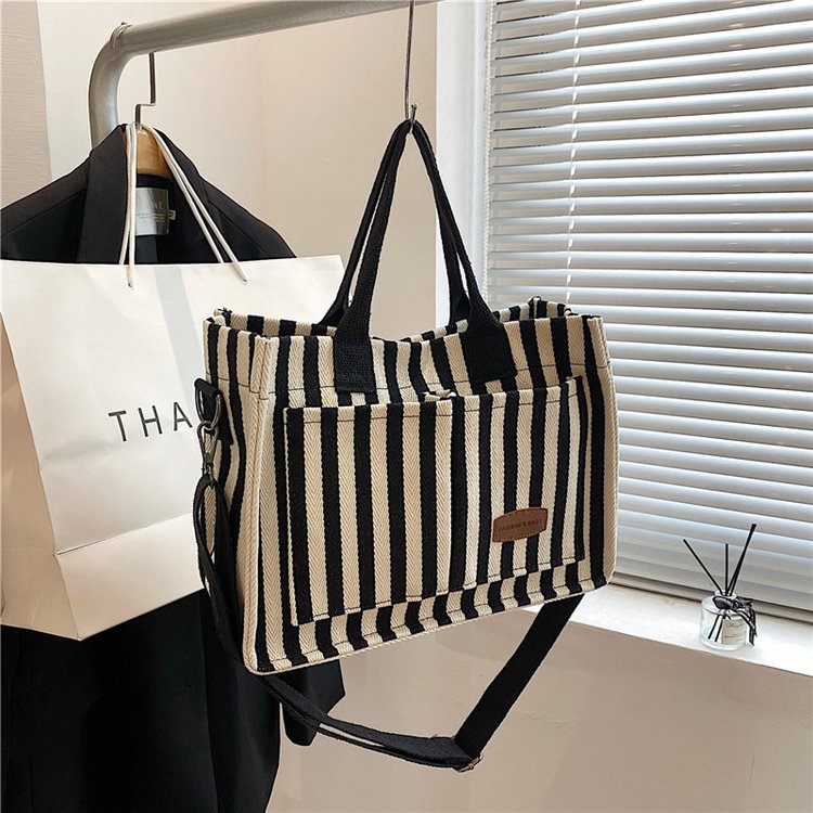 Commuting large-capacity bag, new women's bag, popular striped canvas bag, crossbody bag, fashionable handheld tote bag