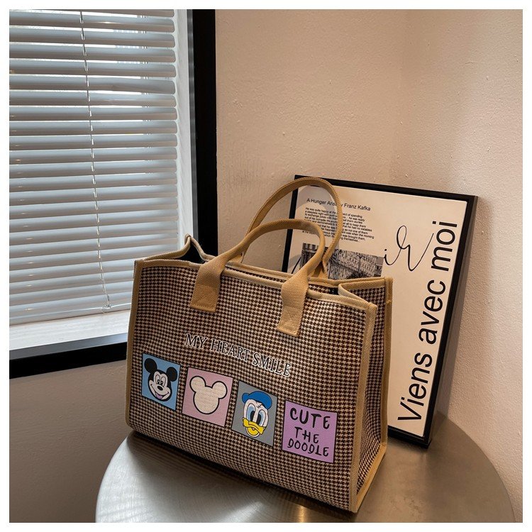 Shoulder bag women's bag new fashion simple canvas large capacity printed portable large bag cartoon tote bag