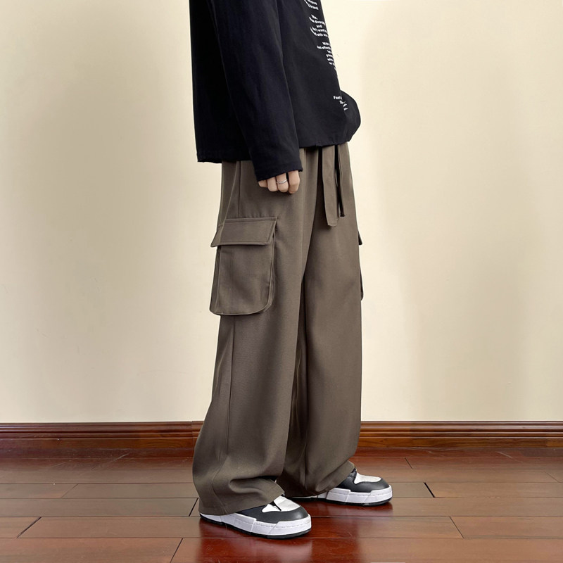 New American retro workwear trousers with pockets, casual trousers, wide-leg trousers, versatile trousers