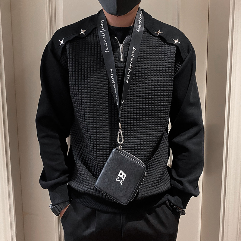 Autumn social guy's high-end metallic decorative stand-collar bottoming sweatshirt