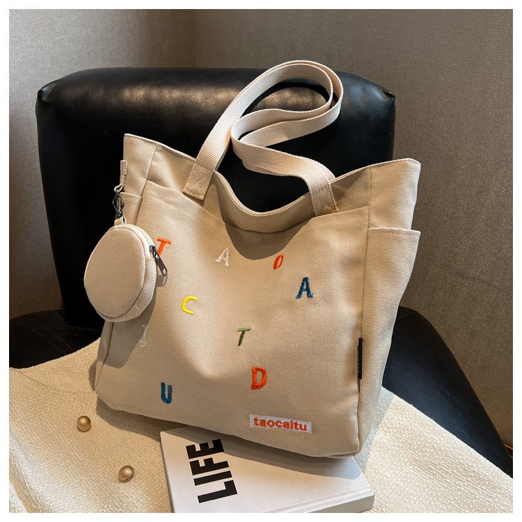 Large-capacity canvas bag for women 2024 new commuter tote bag for women ins college students attending class shoulder handbag