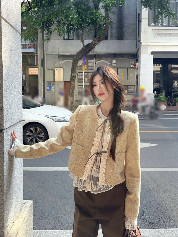 French lace strap small fragrant jacket lace long-sleeved hollow slimming top