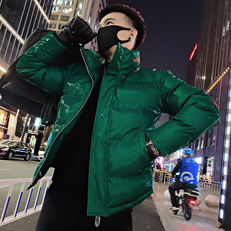Winter social young man's high-end bright stand-collar green thickened warm cotton coat for men green first 1